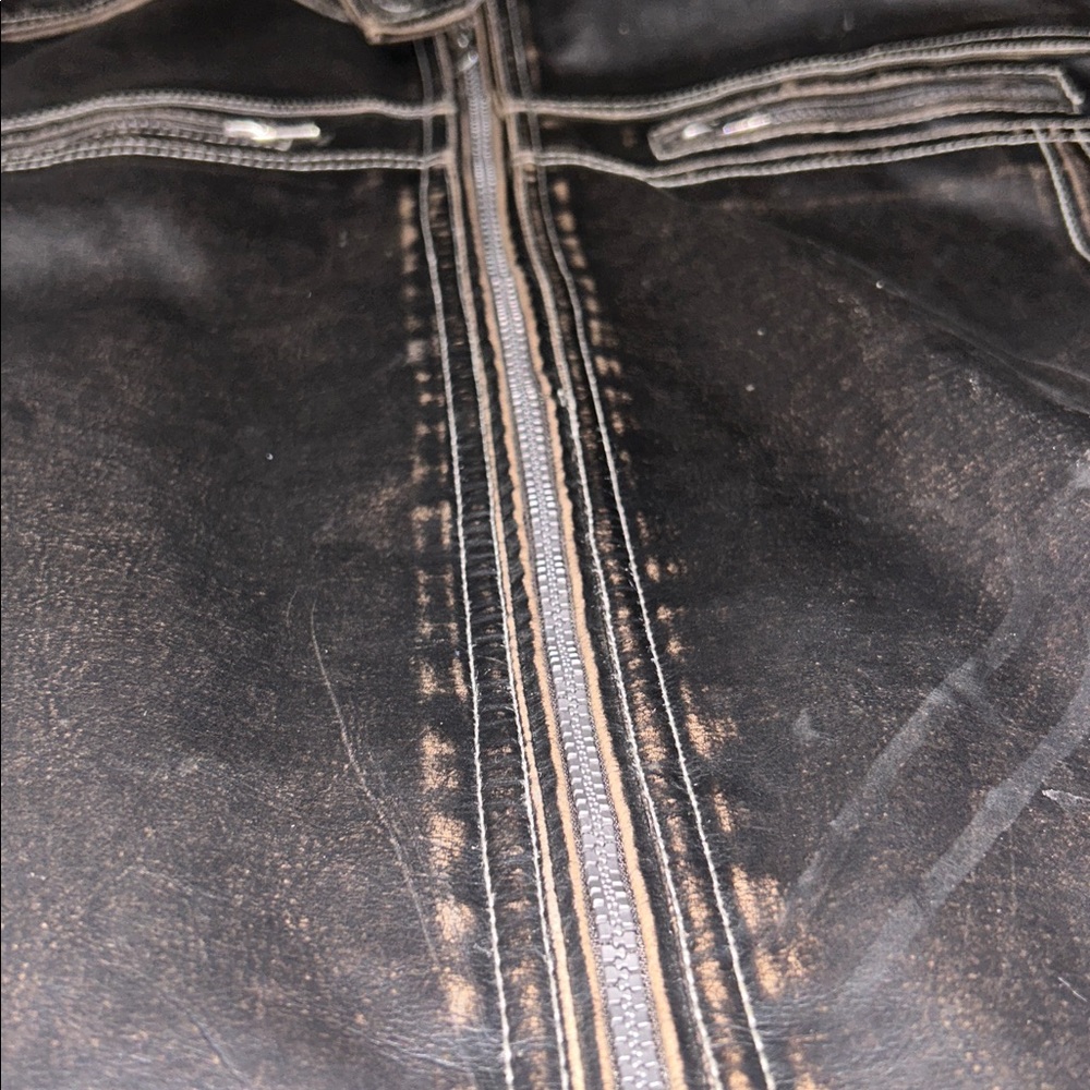 Y2K BLE Athletic Fit Faux Brown Distressed Leather HEAVY Coat Fully Lined Men XL - Picture 2 of 10